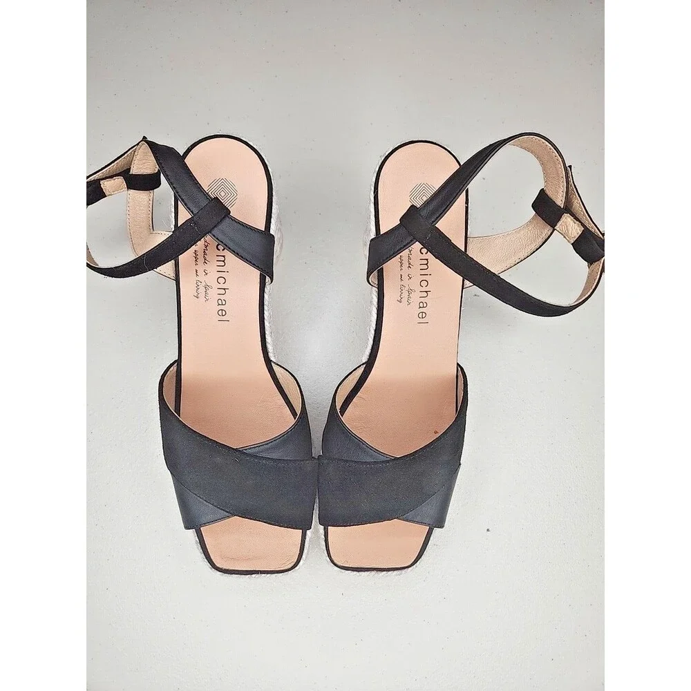 Eric Michael Shoes Women 40 Sandal Block Heel Platform Fashion Ankle Strap Black